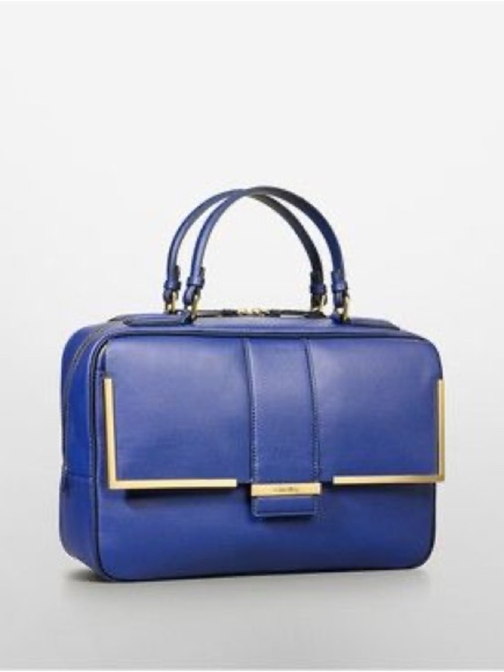 Calvin Klein Cobalt Blue Leather Top-Handle Satchel with Gold Hardware